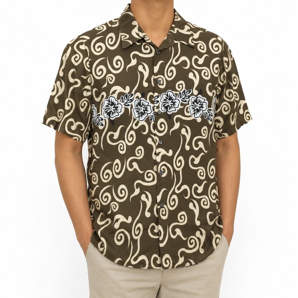 Pineapple Connection Shirt Mens Large Brown Hawaiian Aloha Camp Button-Up
